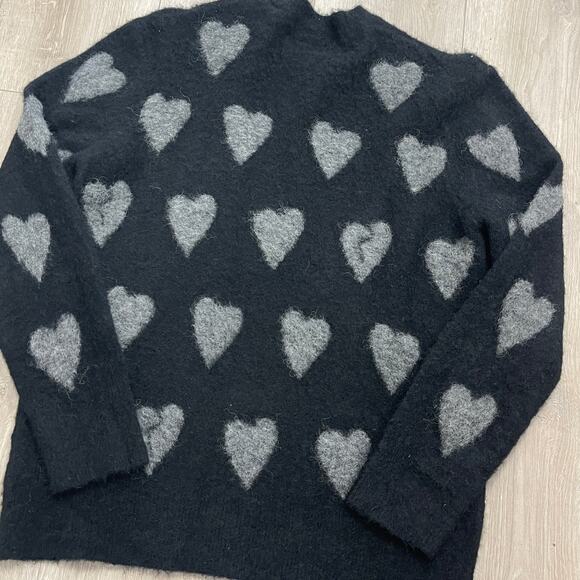 all saints  amore heart print crewneck sweater black/ grey size Small S B4 - Picture 6 of 6